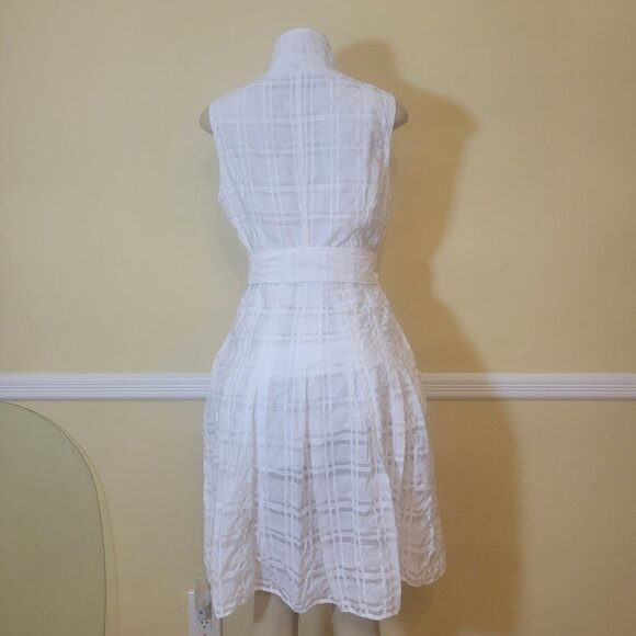 Tommy Hilfiger White Pleated Striped-Gauze Midi Tie-Belt Shirtdress - Picture 11 of 13